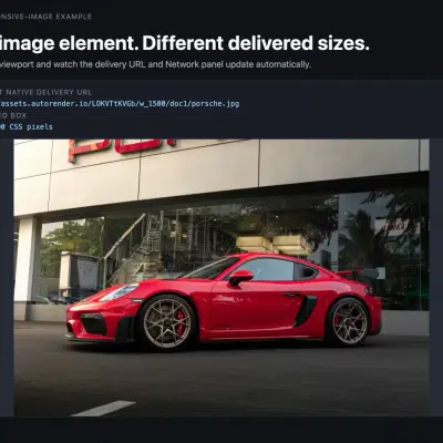 The Autorender Native demo on desktop, where the image renders at 750 by 500 CSS pixels and requests w_1500